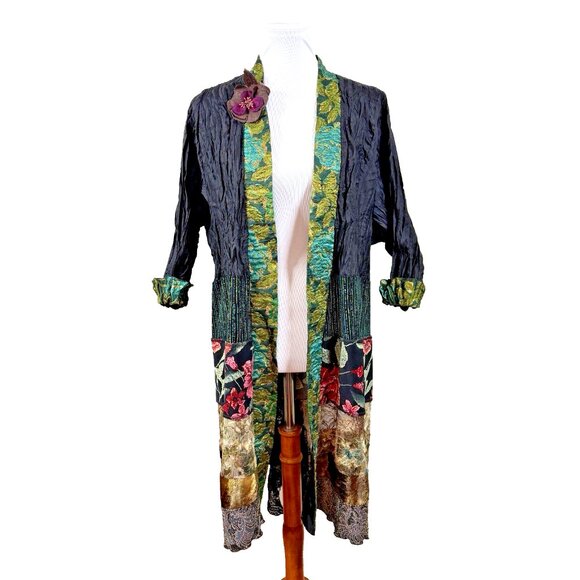 LEE ANDERSEN Elderberry Duster 1X Plus Eclectic Patchwork Unique Artsy Lagenlook - Picture 2 of 10